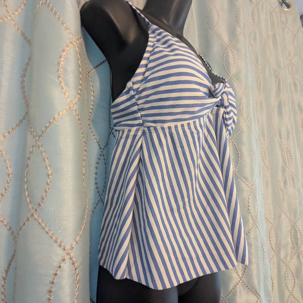 32. Time and Tru Blue and White Striped Swimsuit - Picture 2 of 5